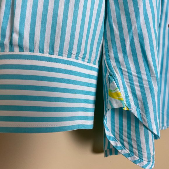 Lilly Pulitzer via Palm Beach Aqua Stripe Long Sleeve Dress Shirt - Picture 4 of 10